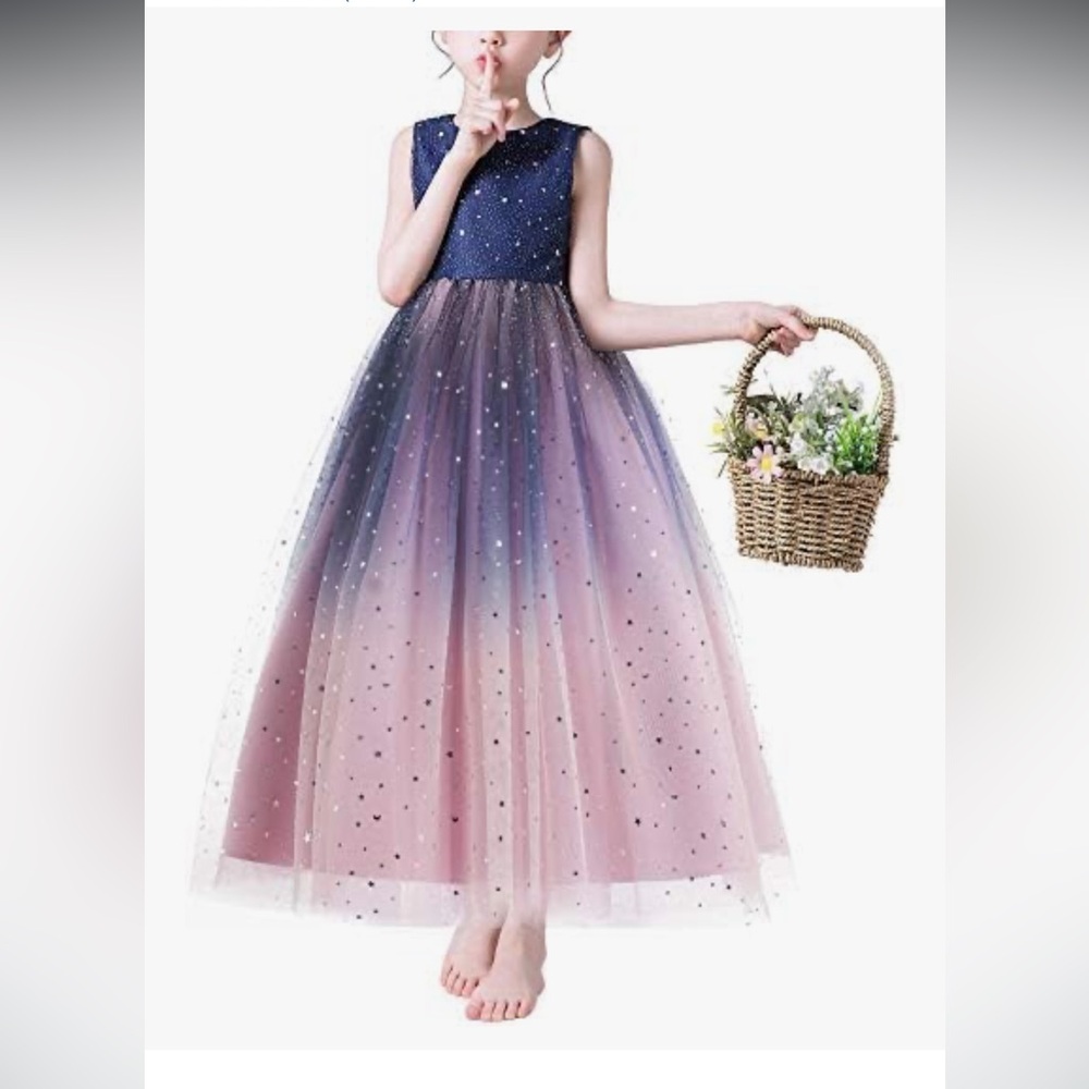 Pink and Blue Sleeveless Ball Gown